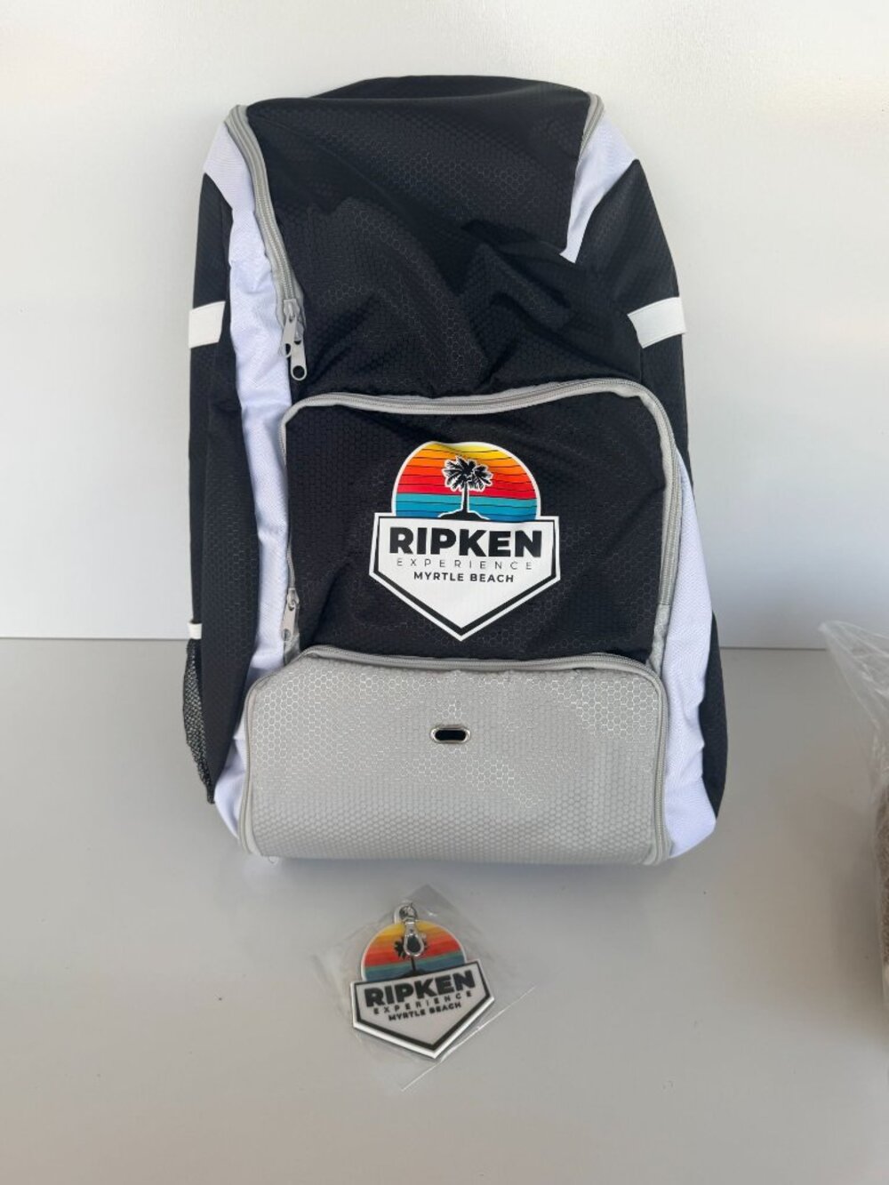 Ripken Experience Myrtle Beach Bat Backpack & ID Tag Baseball Softball Front Poc